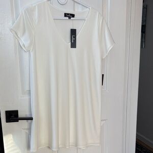 Lulu's Cream Short Sleeve V-Neck Dress